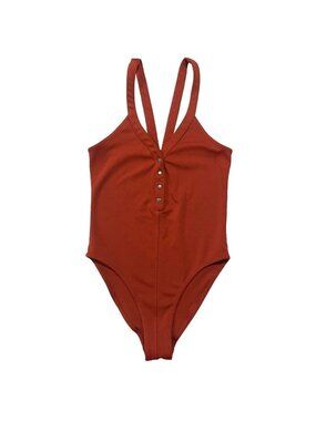 OUT FROM UNDER Urban Outfitters Henley Snap Bodysuit Orange XS Boho Stretch READ